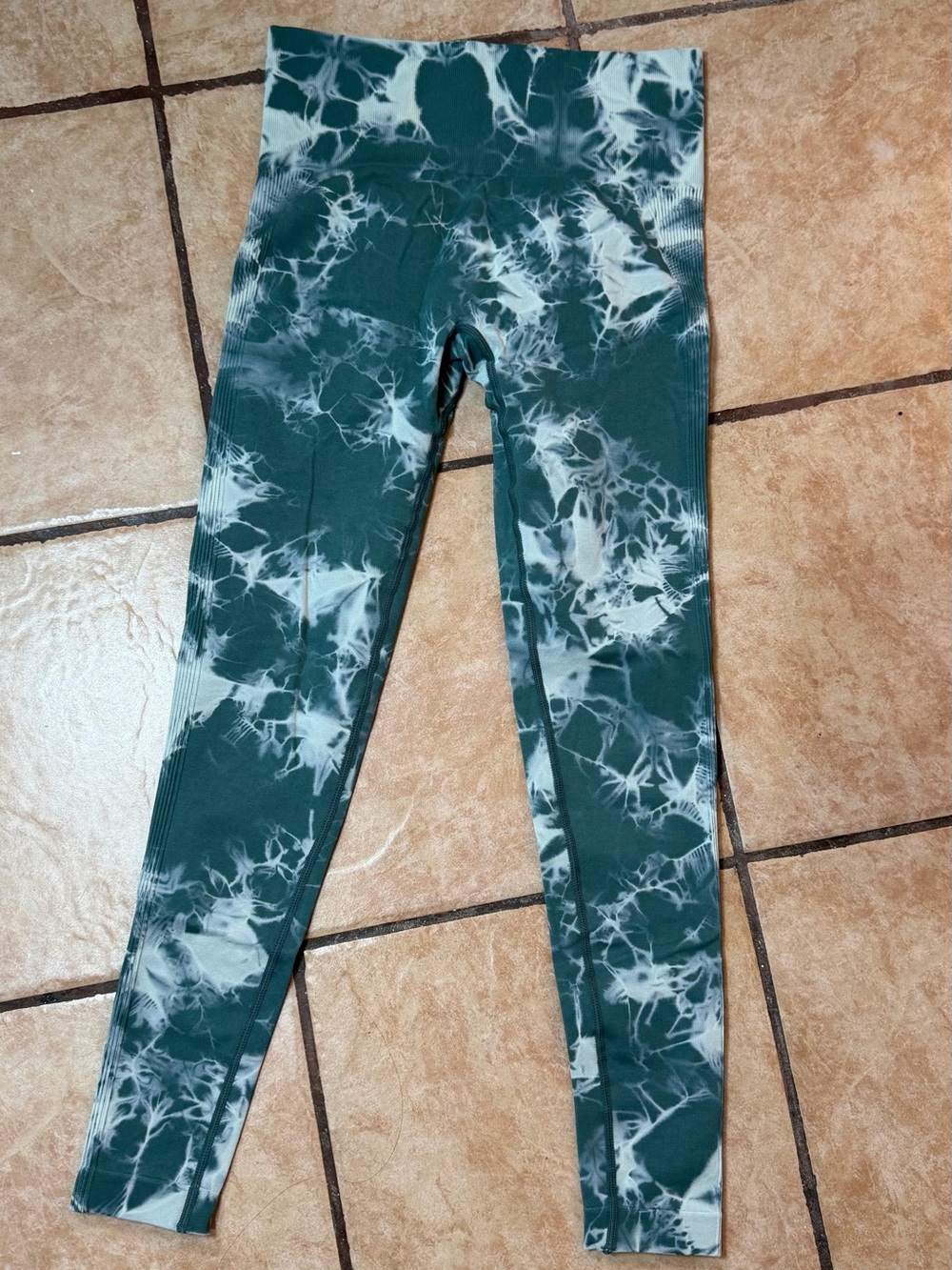 Kids Tie-Dye Active Leggings - Teal & White